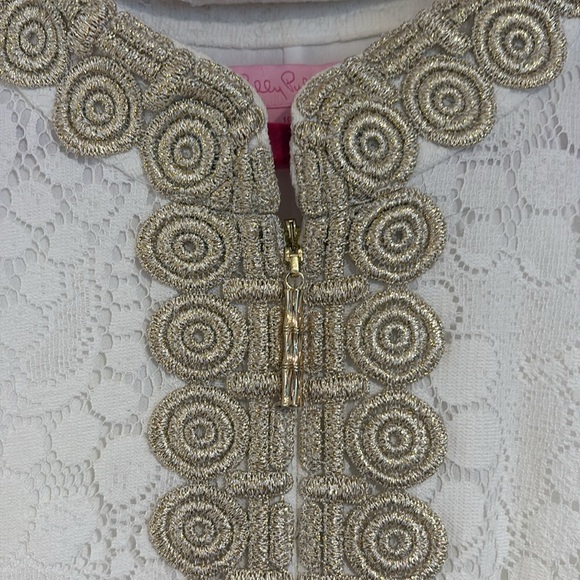Lilly Pulitzer White Lace Shift Dress with Gold Detailing - Picture 3 of 6